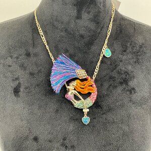 Betsey Johnson Mermaid Pendant Necklace With Colorful Fringe Gold-Tone Chain & H
